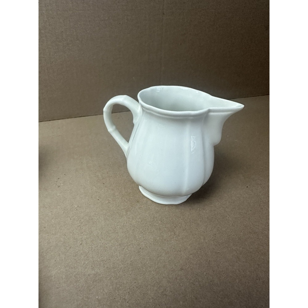 Villeroy & Boch White Porcelain Creamer Pitcher Made in France Fluted Ribbed